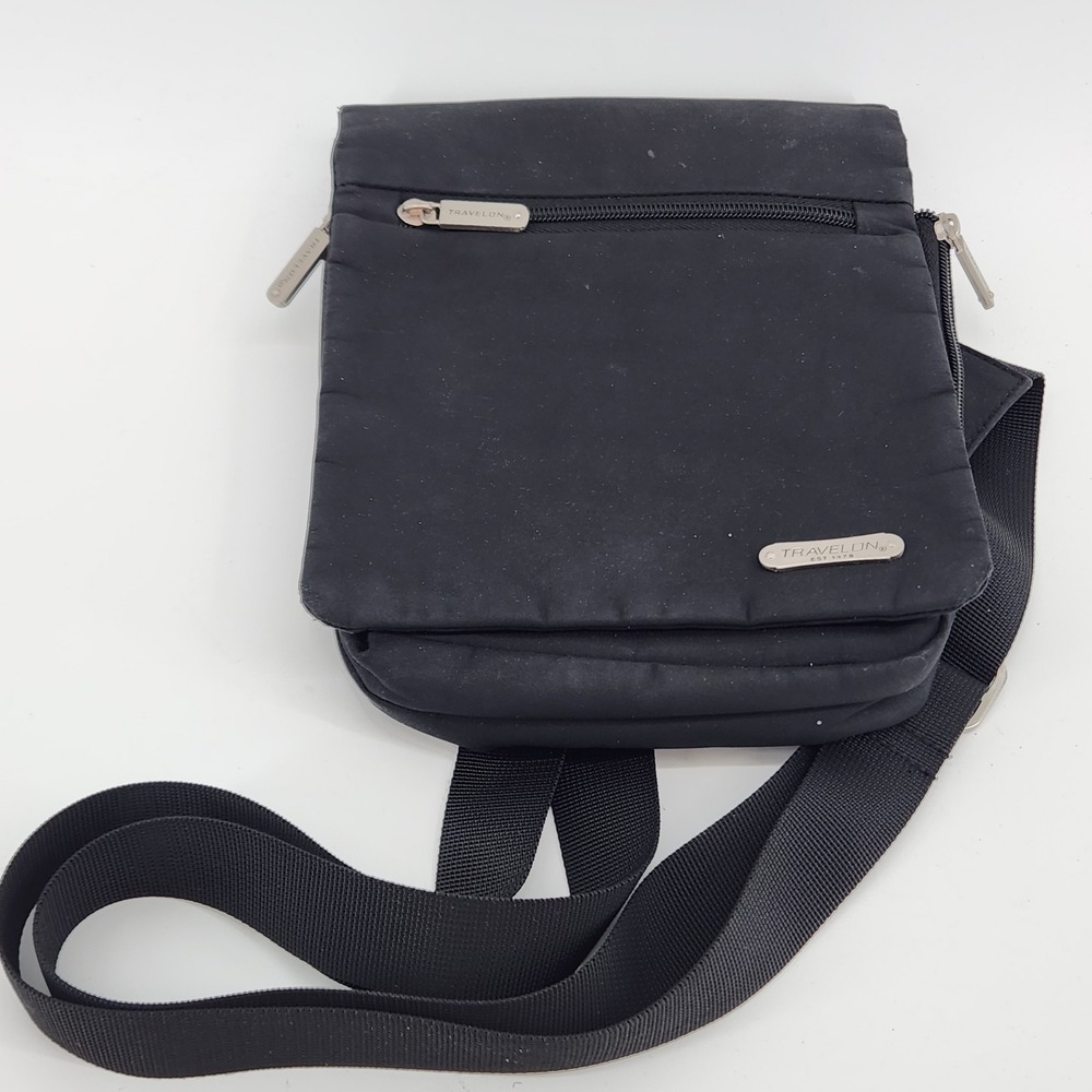Travelon‎ Black Anti-Theft RFID Crossbody Bag Pink Lining Travel Purse